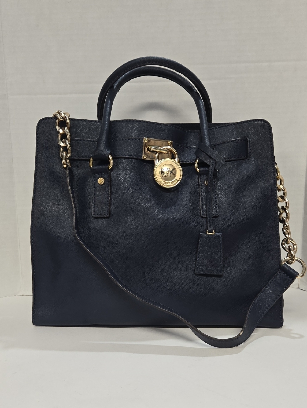 Michael Kors Hamilton Navy Blue Lg Satchel/Shoulder Bag 14"x11.5"x6" GUC